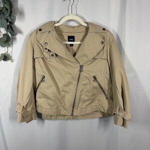GAP | Moto Style Jacket Tan Khaki Beige Zip Up Women’s Size Medium